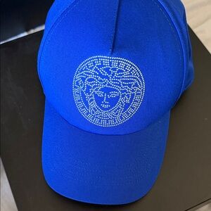 Versace Blue Baseball Cap with Stud Medallion